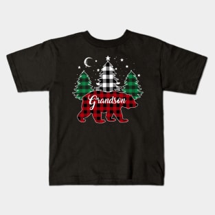 Grandson Bear Buffalo Red Plaid Matching Family Christmas Kids T-Shirt